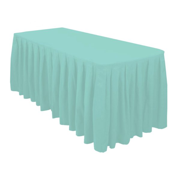 Aqua Polyester Table Skirting Clip Rental