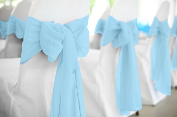 Light Blue Polyester Chair Sash Rental