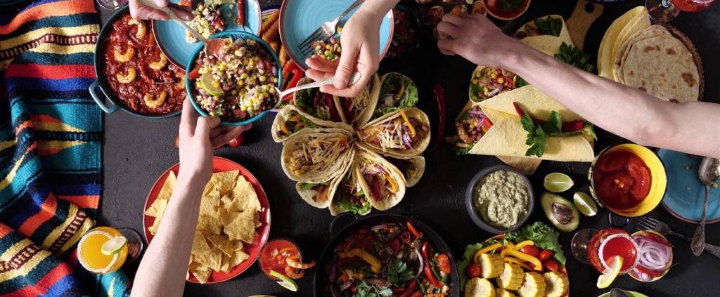 Table from above featuring an authentic Mexican Cinco de Mayo spread.
